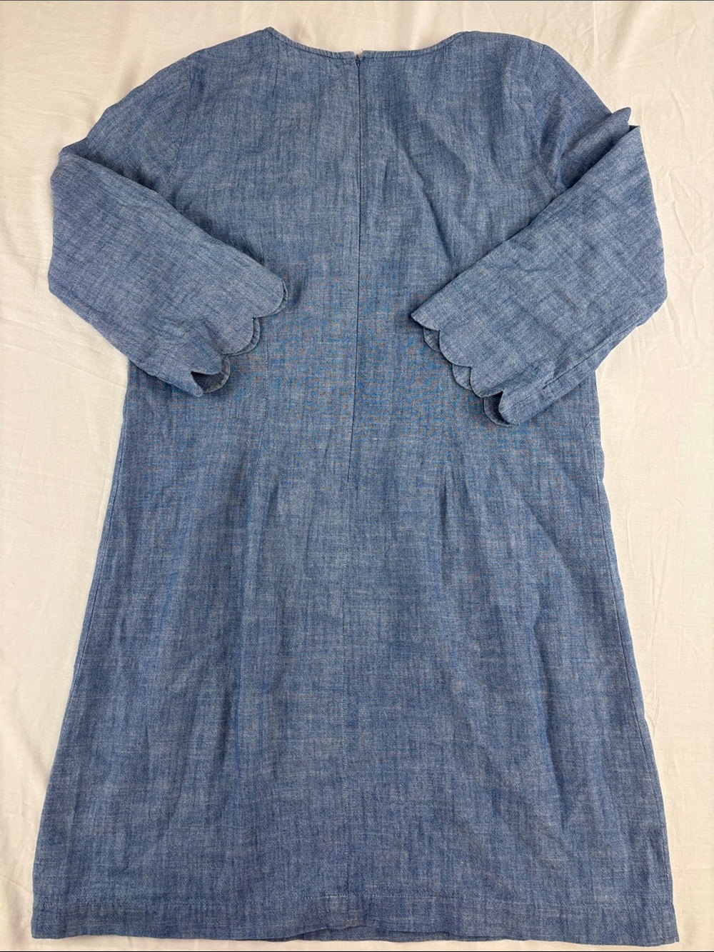 J. Crew Blue Chambray V-Neck Dress with Scalloped Sleeves - Picture 3 of 8